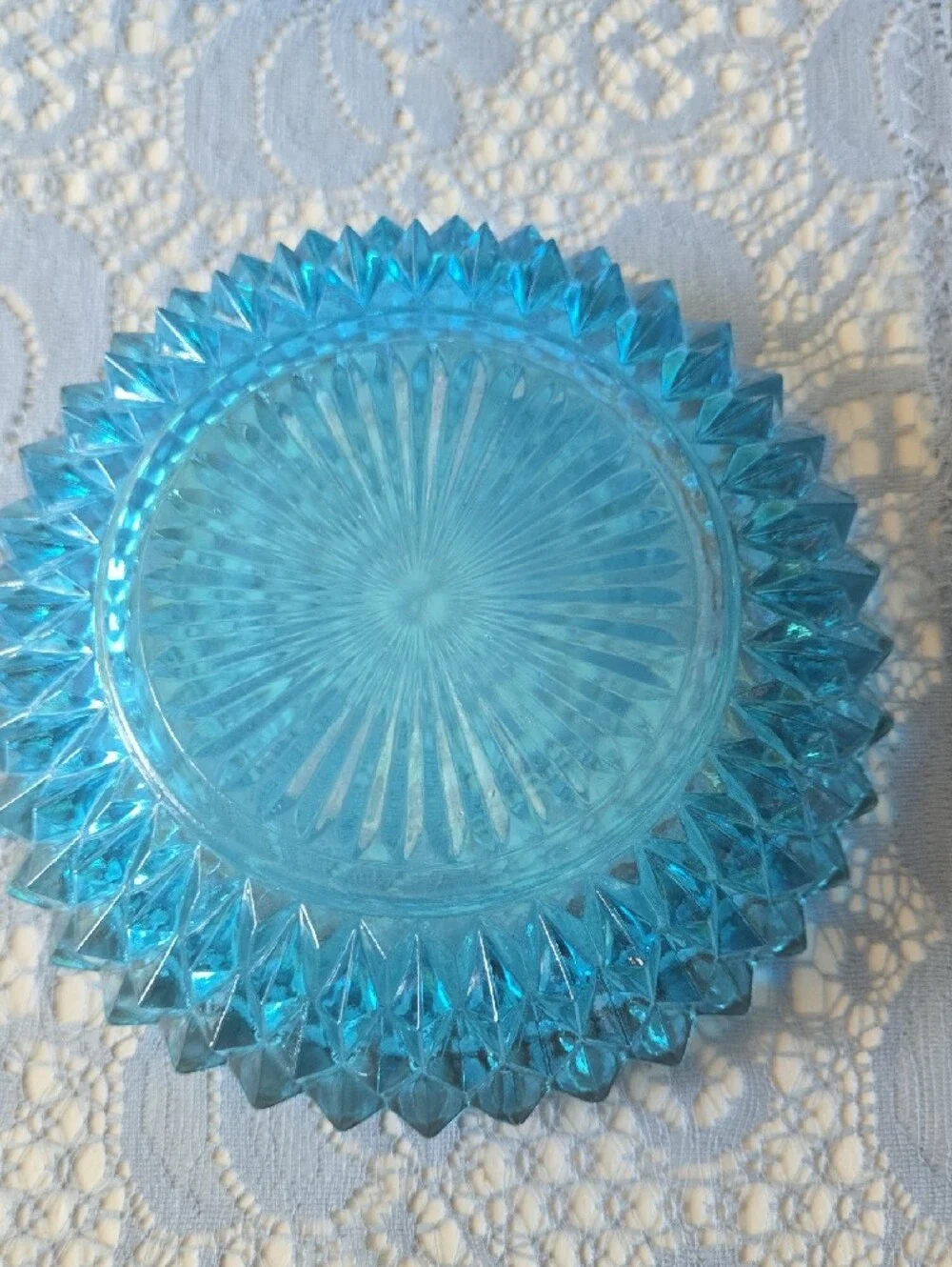 Indiana Glass Blue Textured Glass Trinket Box with Metal Handle